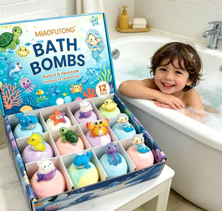 Kids Ocean Bath Bomb Set 12pcs x 60g – Bubble Bath Fizzers, Sea Salt Bath Balls, Fun Bath Toys Gift Set