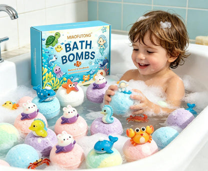 Kids Ocean Bath Bomb Set 12pcs x 60g – Bubble Bath Fizzers, Sea Salt Bath Balls, Fun Bath Toys Gift Set