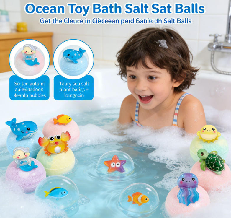 Kids Ocean Bath Bomb Set 12pcs x 60g – Bubble Bath Fizzers, Sea Salt Bath Balls, Fun Bath Toys Gift Set