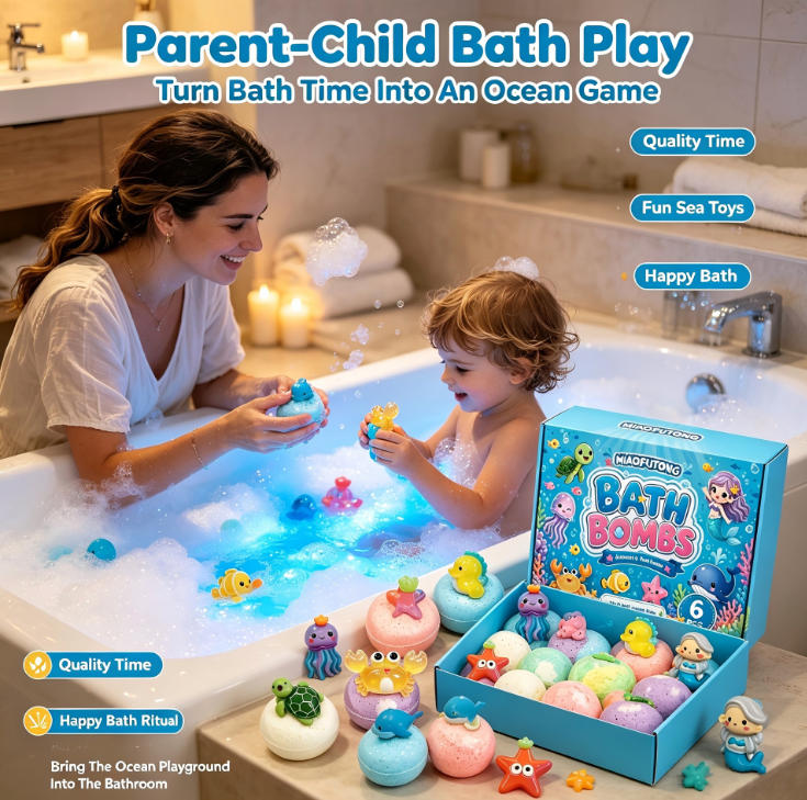 Kids Ocean Bath Bomb Set 12pcs x 60g – Bubble Bath Fizzers, Sea Salt Bath Balls, Fun Bath Toys Gift Set