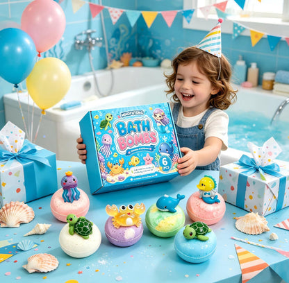 Kids Ocean Bath Bomb Set 12pcs x 60g – Bubble Bath Fizzers, Sea Salt Bath Balls, Fun Bath Toys Gift Set