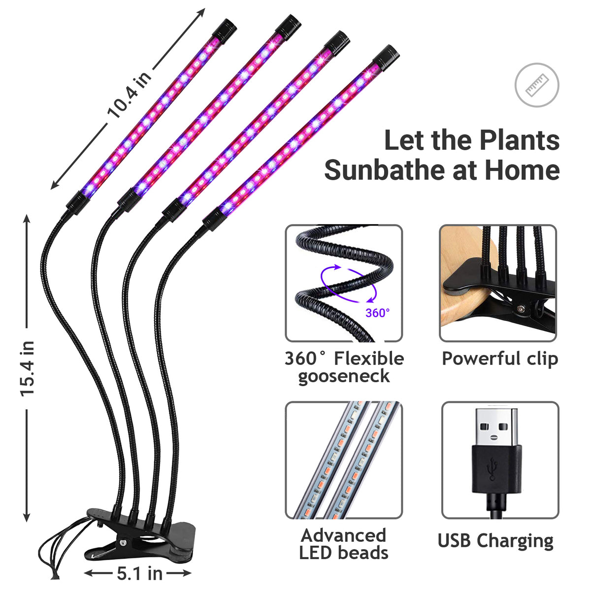 [Local Seller]4 Heads Grow Light Tube for Indoor Plant USB 80 LED Red Blue Full Spectrum Sunlike Light