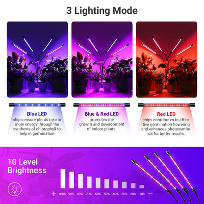 [Local Seller]4 Heads Grow Light Tube for Indoor Plant USB 80 LED Red Blue Full Spectrum Sunlike Light