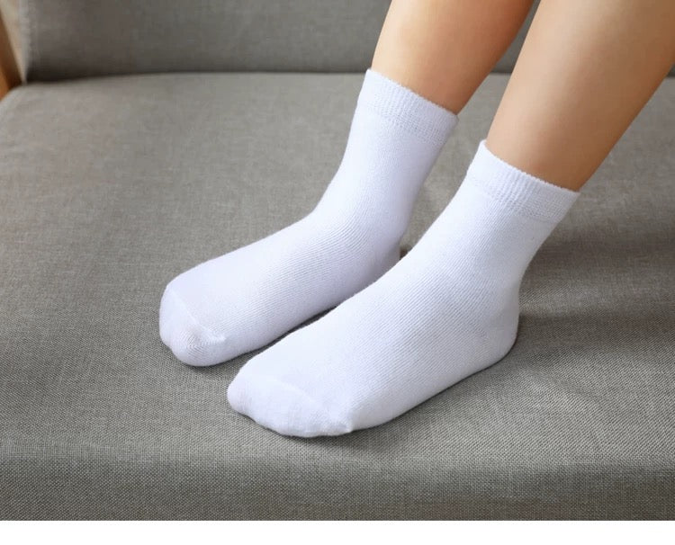 5 Pairs Of Kids Basic School Cotton Socks White Socks Unisex