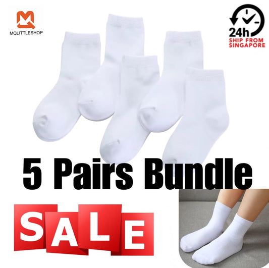 5 Pairs Of Kids Basic School Cotton Socks White Socks Unisex