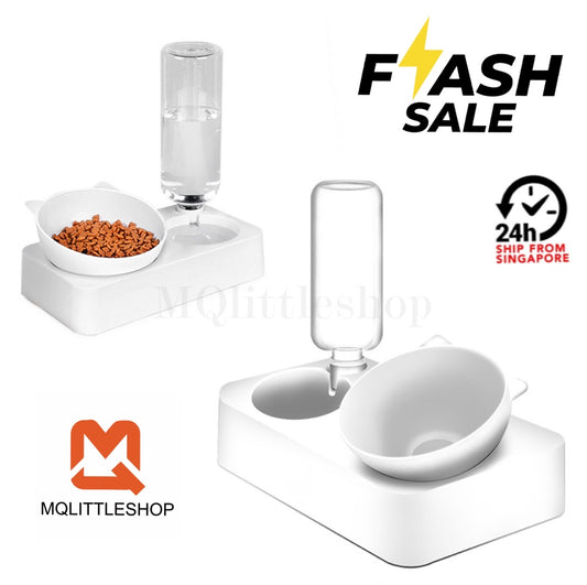 Pets Water and Food Bowl Set 15°Tilted Water
