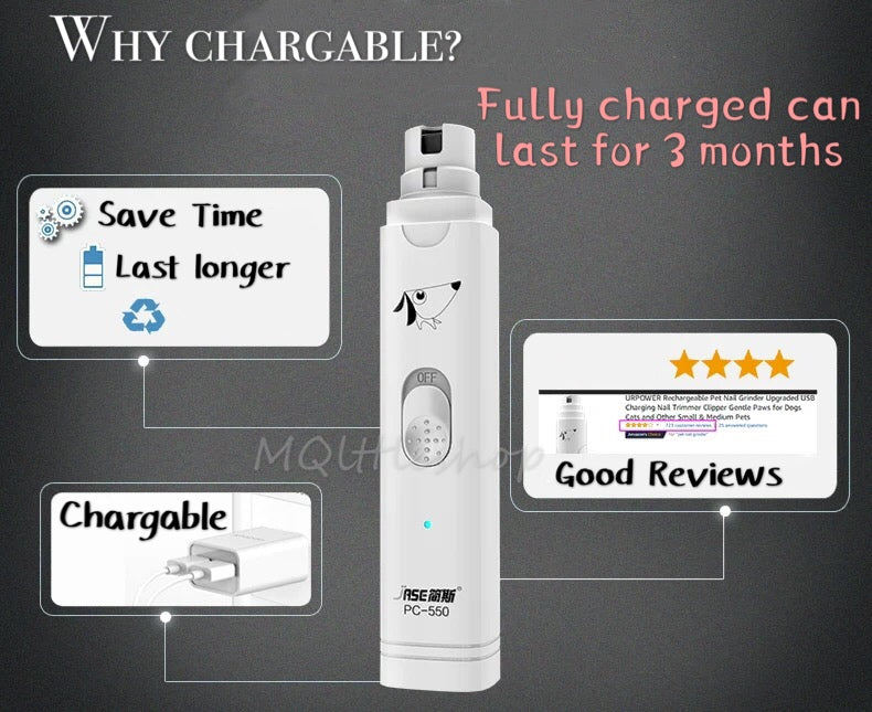 Electric Pet Nail Grinder Nail Buffer USB Charging Low Noise Painless Dog Nail Trimmer