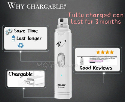 Electric Pet Nail Grinder Nail Buffer USB Charging Low Noise Painless Dog Nail Trimmer