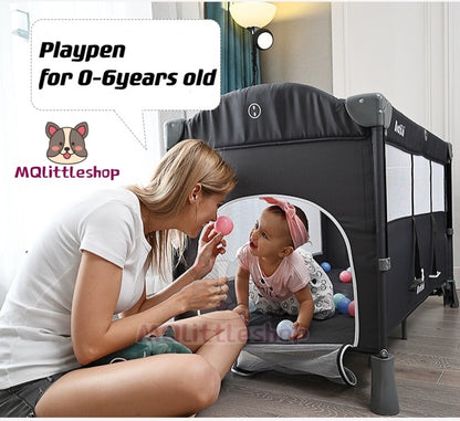 2 Layer Portable Infant Baby Cot Playpen Travel Cot