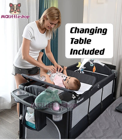 2 Layer Portable Infant Baby Cot Playpen Travel Cot