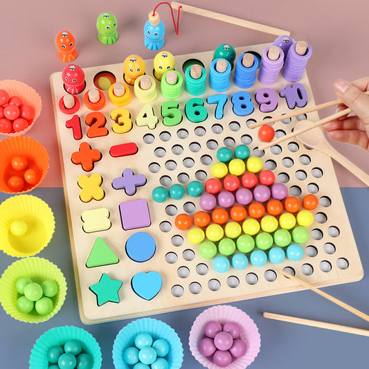 [Montessori Toy ] 13 in 1 Wooden Bead Holder Educational Toy Focus Training Chopsticks Training Educational Toy