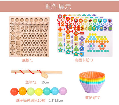 [Montessori Toy ] 13 in 1 Wooden Bead Holder Educational Toy Focus Training Chopsticks Training Educational Toy