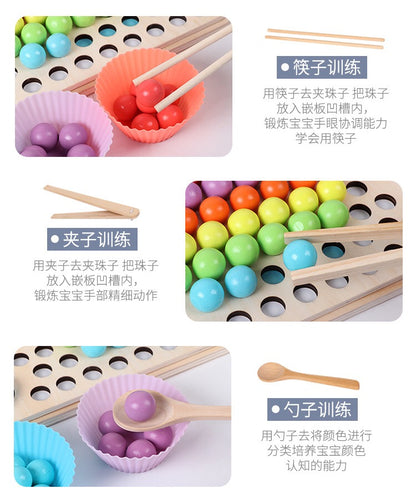 [Montessori Toy ] 13 in 1 Wooden Bead Holder Educational Toy Focus Training Chopsticks Training Educational Toy