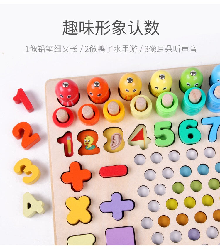 [Montessori Toy ] 13 in 1 Wooden Bead Holder Educational Toy Focus Training Chopsticks Training Educational Toy
