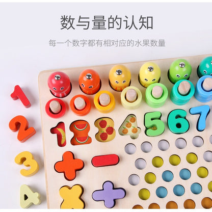 [Montessori Toy ] 13 in 1 Wooden Bead Holder Educational Toy Focus Training Chopsticks Training Educational Toy