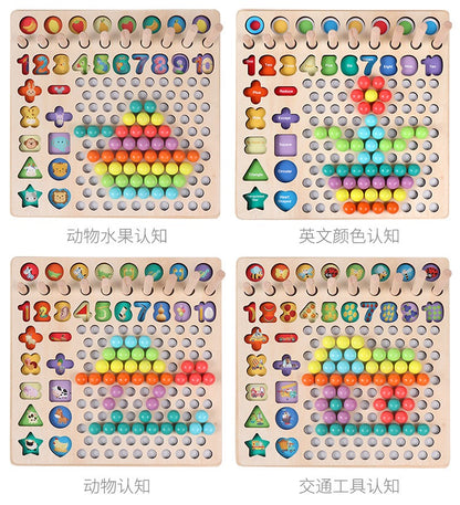 [Montessori Toy ] 13 in 1 Wooden Bead Holder Educational Toy Focus Training Chopsticks Training Educational Toy