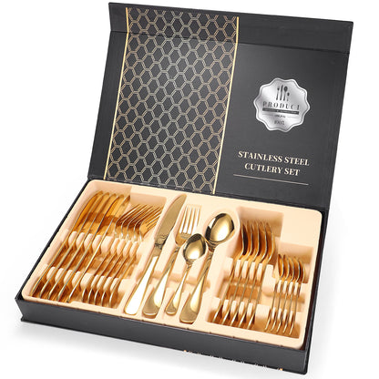 24 Pcs Cutlery Set 304 Food Grade Stainless Steel Spoon Fork Knife Tea Spoon Gift Set
