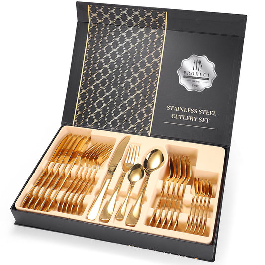 24 Pcs Cutlery Set 304 Food Grade Stainless Steel Spoon Fork Knife Tea Spoon Gift Set