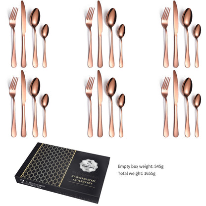 24 Pcs Cutlery Set 304 Food Grade Stainless Steel Spoon Fork Knife Tea Spoon Gift Set
