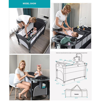 2 Layer Portable Infant Baby Cot Playpen Travel Cot