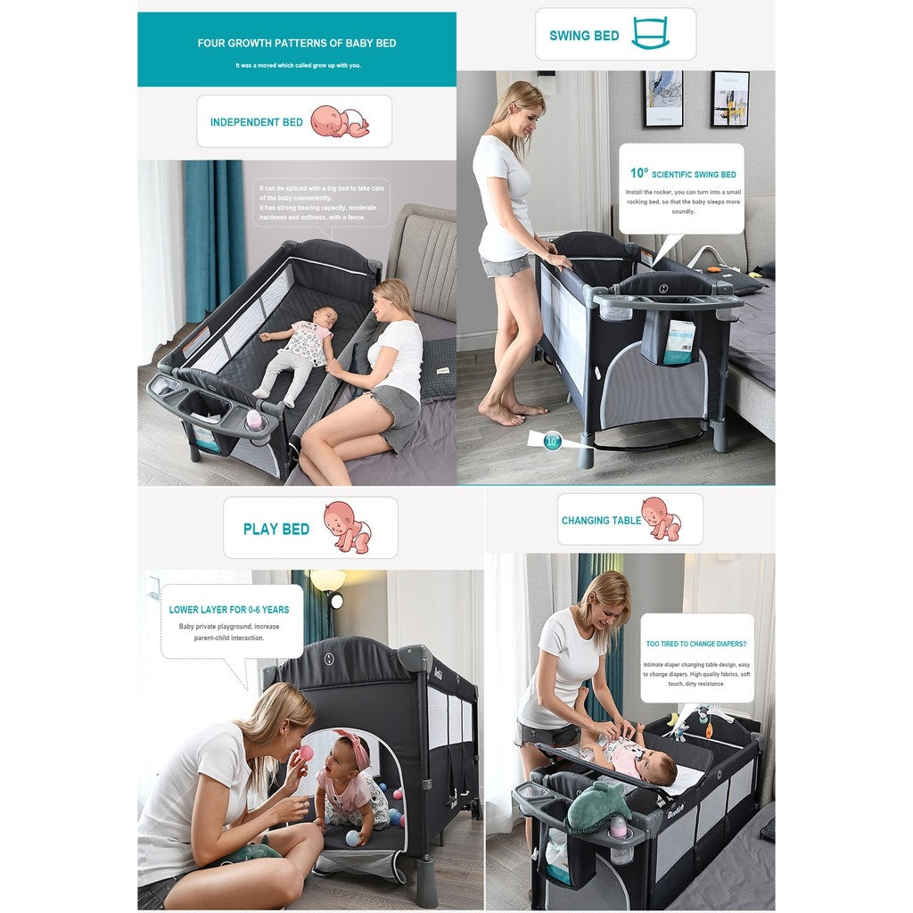 2 Layer Portable Infant Baby Cot Playpen Travel Cot