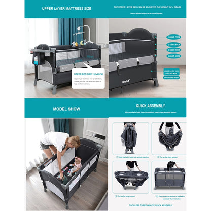 2 Layer Portable Infant Baby Cot Playpen Travel Cot