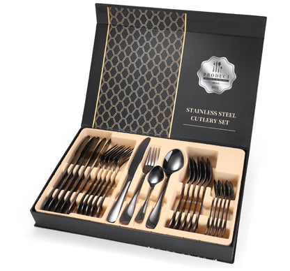 24 Pcs Cutlery Set 304 Food Grade Stainless Steel Spoon Fork Knife Tea Spoon Gift Set