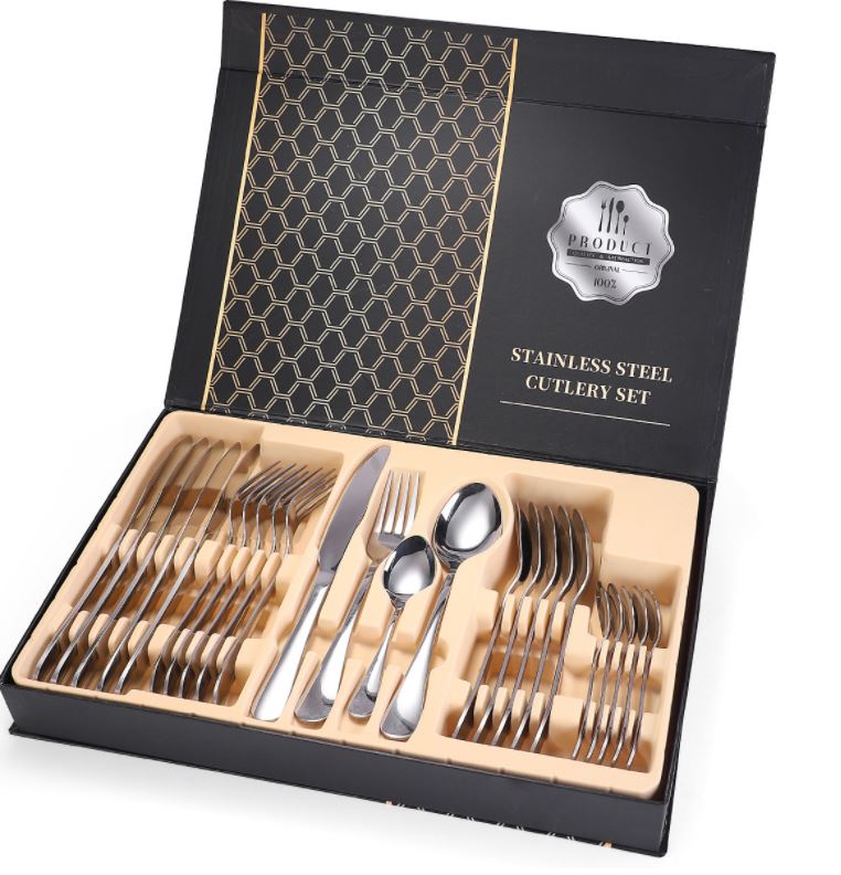 24 Pcs Cutlery Set 304 Food Grade Stainless Steel Spoon Fork Knife Tea Spoon Gift Set