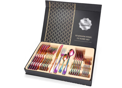 24 Pcs Cutlery Set 304 Food Grade Stainless Steel Spoon Fork Knife Tea Spoon Gift Set